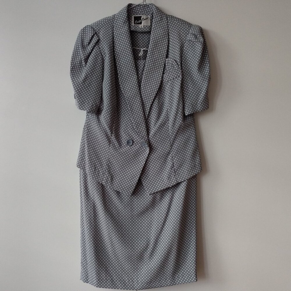 Vintage Top and Skirt Set 40s Style Polka Dot Gray White 35B 24W